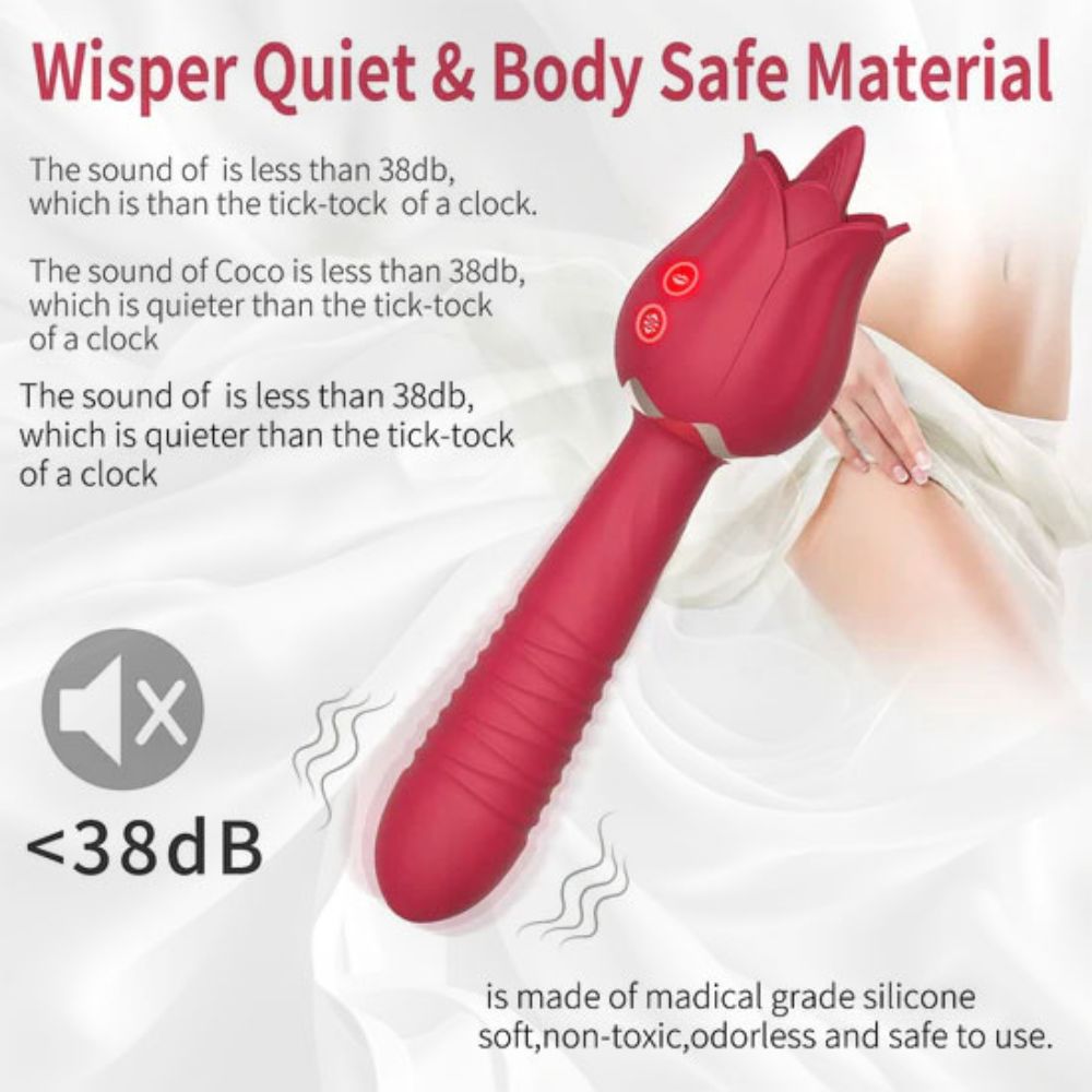 Rose Sex Toy Clitoral Nipple Licking G Spot Vibrators for Women Thrusting Dildo Wand with 5 Vibrating Licker & 10 Vibration Patterns