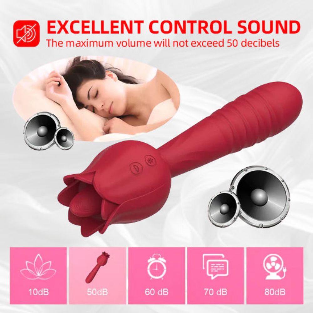 Rose Sex Toy Clitoral Nipple Licking G Spot Vibrators for Women Thrusting Dildo Wand with 5 Vibrating Licker & 10 Vibration Patterns