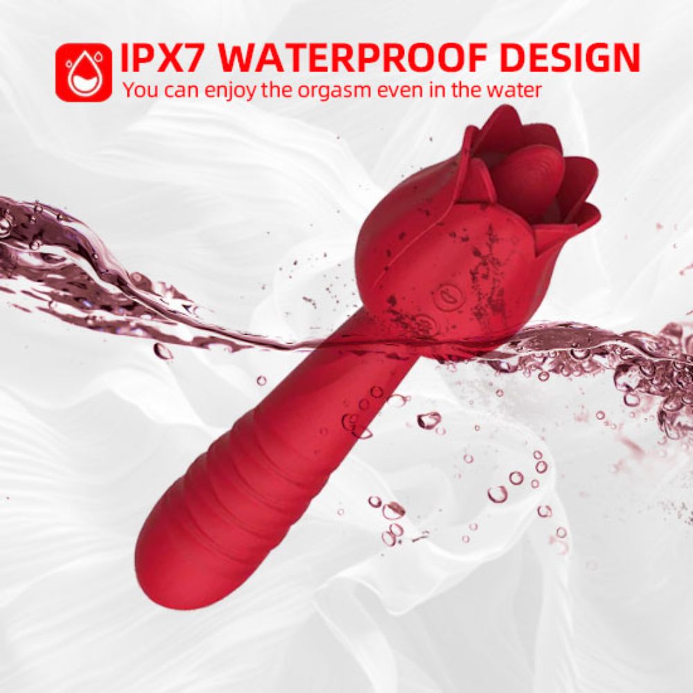 Rose Sex Toy Clitoral Nipple Licking G Spot Vibrators for Women Thrusting Dildo Wand with 5 Vibrating Licker & 10 Vibration Patterns