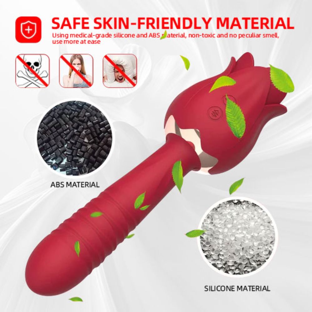 Rose Sex Toy Clitoral Nipple Licking G Spot Vibrators for Women Thrusting Dildo Wand with 5 Vibrating Licker & 10 Vibration Patterns