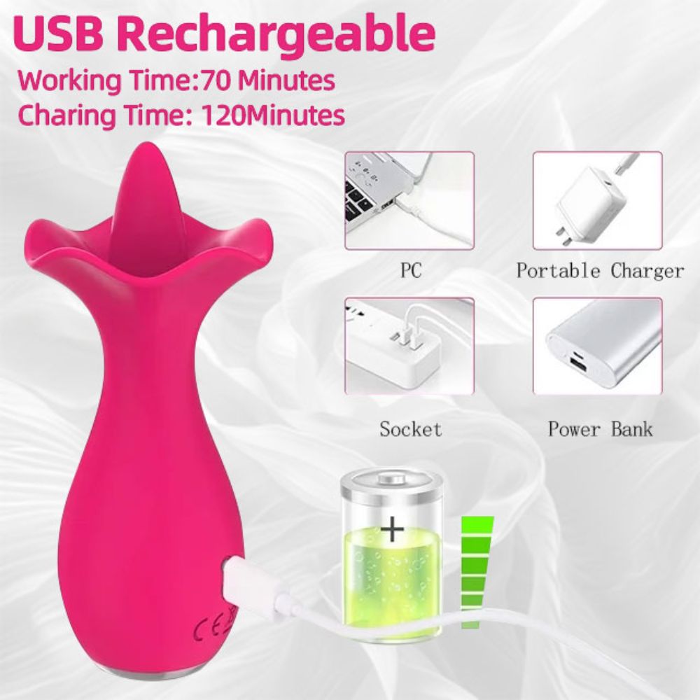 Tongue Licking Rose Vibrator Sex Toy for Women，2 in 1 and 10 Vibration Modes Clitoral Nipple Vibrators
