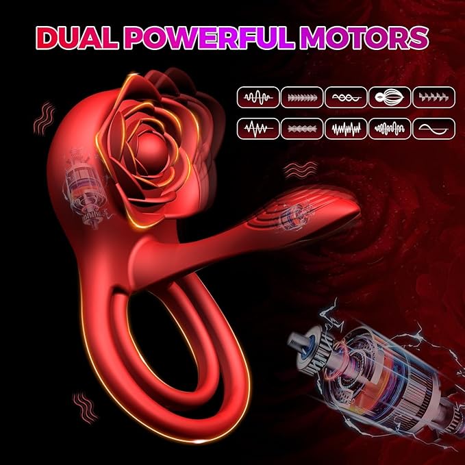 Red Penis Vibrator Cock Ring for Couples Vibrating Erection Sex Adult Toys Adjustable Cockring Clit Stimulator G-spot Vibrator with 10 Modes Male Pleasure