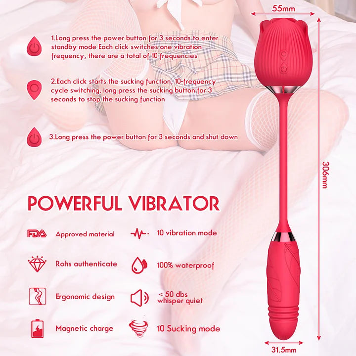 2 in 1 Rose Sex Toy Stimulator Adult Toys G Spot Vibrators Thrusting Dildo Vibrator for Women