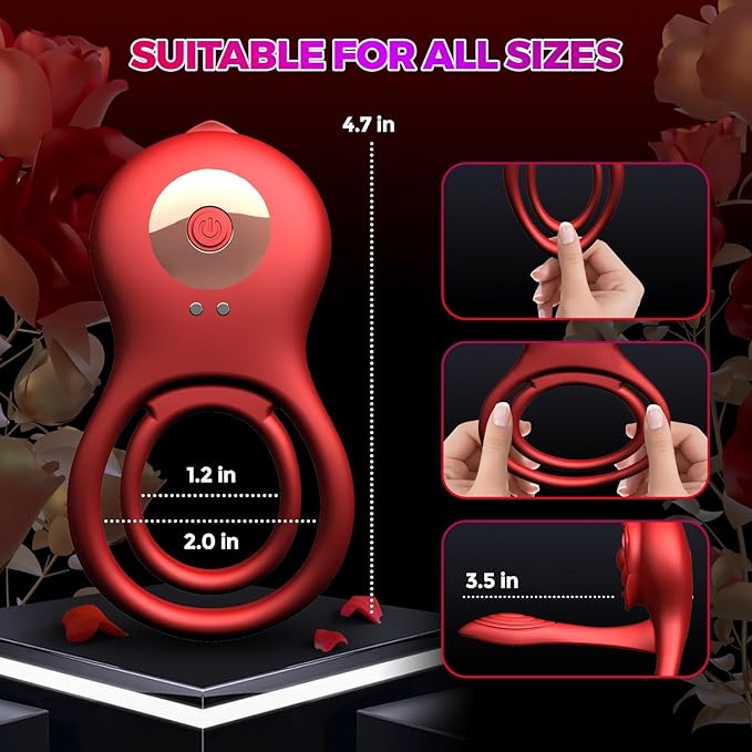 Red Penis Vibrator Cock Ring for Couples Vibrating Erection Sex Adult Toys Adjustable Cockring Clit Stimulator G-spot Vibrator with 10 Modes Male Pleasure