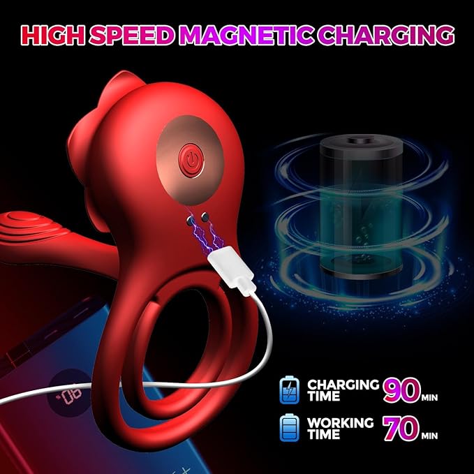 Red Penis Vibrator Cock Ring for Couples Vibrating Erection Sex Adult Toys Adjustable Cockring Clit Stimulator G-spot Vibrator with 10 Modes Male Pleasure