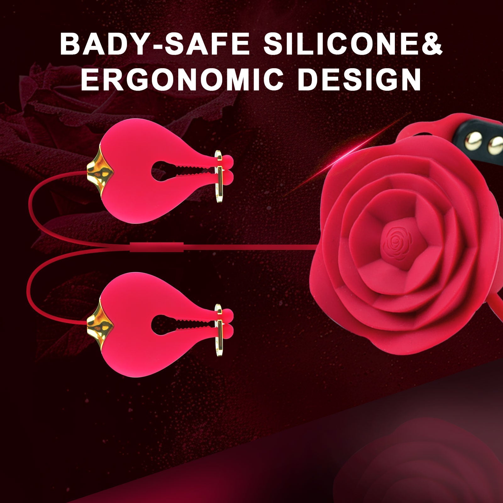Vibrating Rose Nipple Clamp Toys, 3 in 1 Adjustable Rose Necklace Mouth Gag & Nipple Clitoral Adult Toys with 10 Stimulations