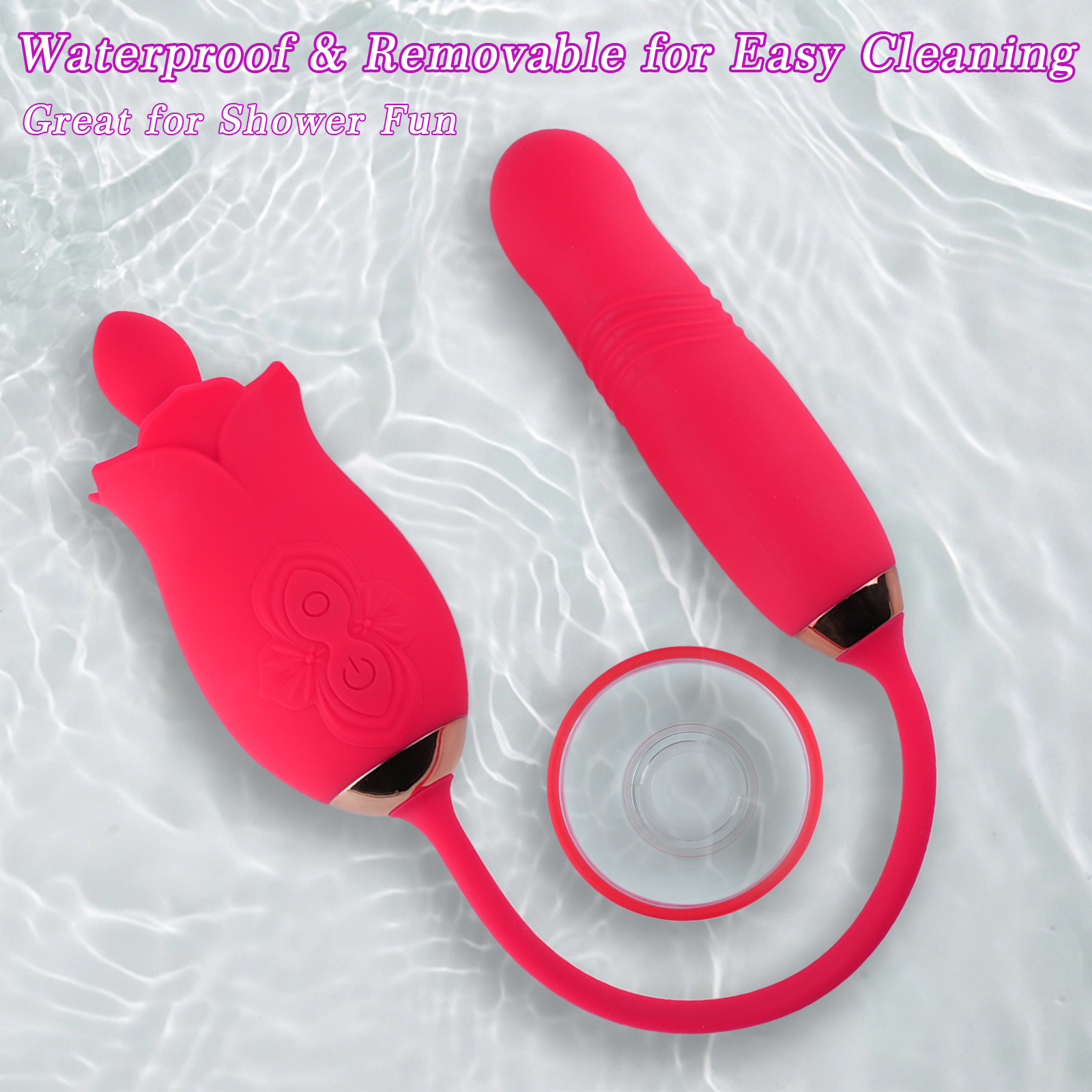 Rose Sex Toy with a Suction Cup - 3 in 1 Upgrade Rose Sex Stimulator for Women with 10 Sucking Thrusting Vibrating Modes