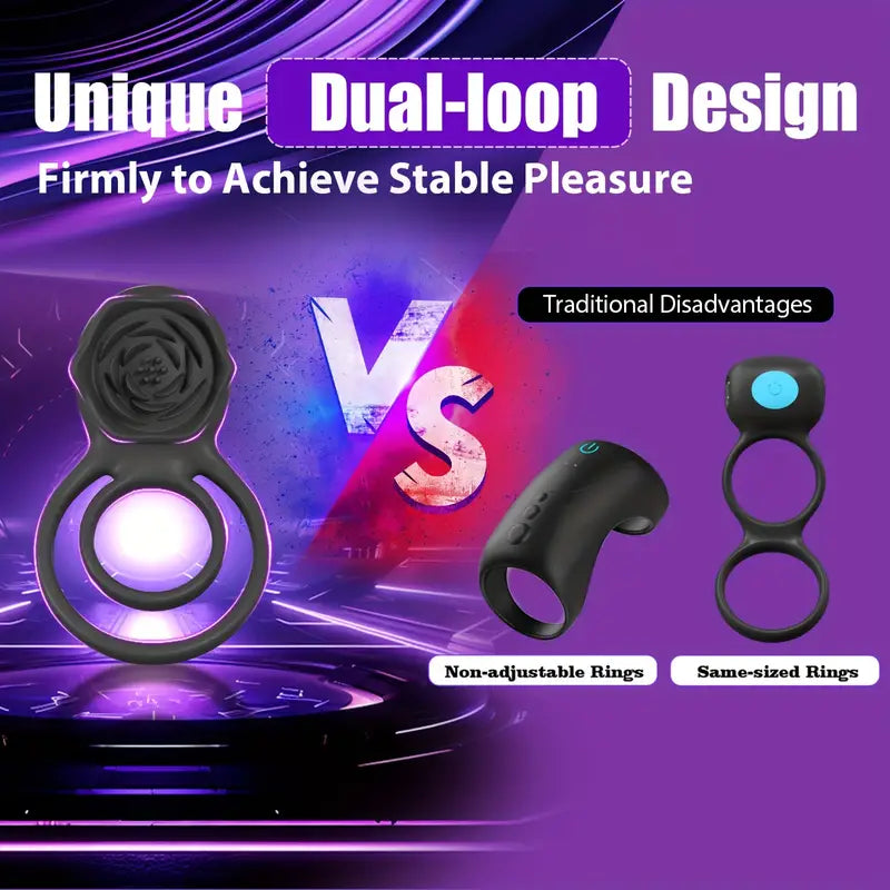 Rose Vibrating Cock Ring with Clitoral Stimulator, Penis Sleeve for G Spot Clitoris Penis Stimulation, 9 Vibrations