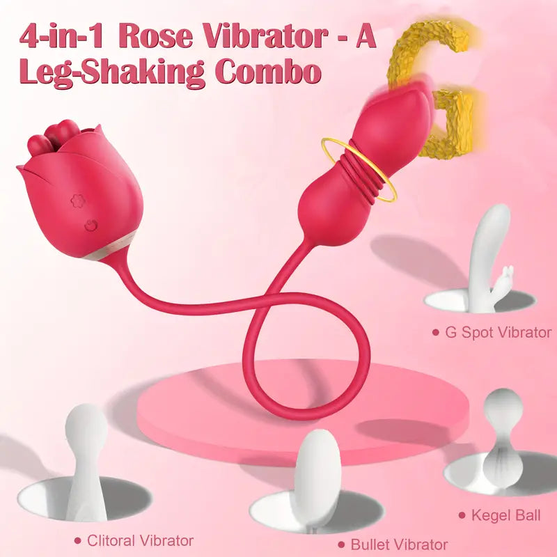 3 in1 Rose Sex Toys G spot Vibrator Sex Stimulator for Women with 9 Vibrating Thrusting Modes, 3 Rotating Tongues for Clit Licking