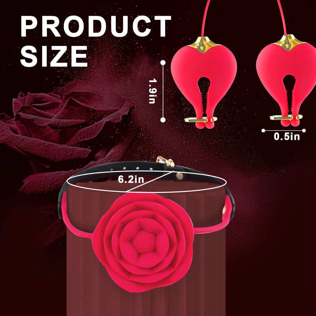 Vibrating Rose Nipple Clamp Toys, 3 in 1 Adjustable Rose Necklace Mouth Gag & Nipple Clitoral Adult Toys with 10 Stimulations