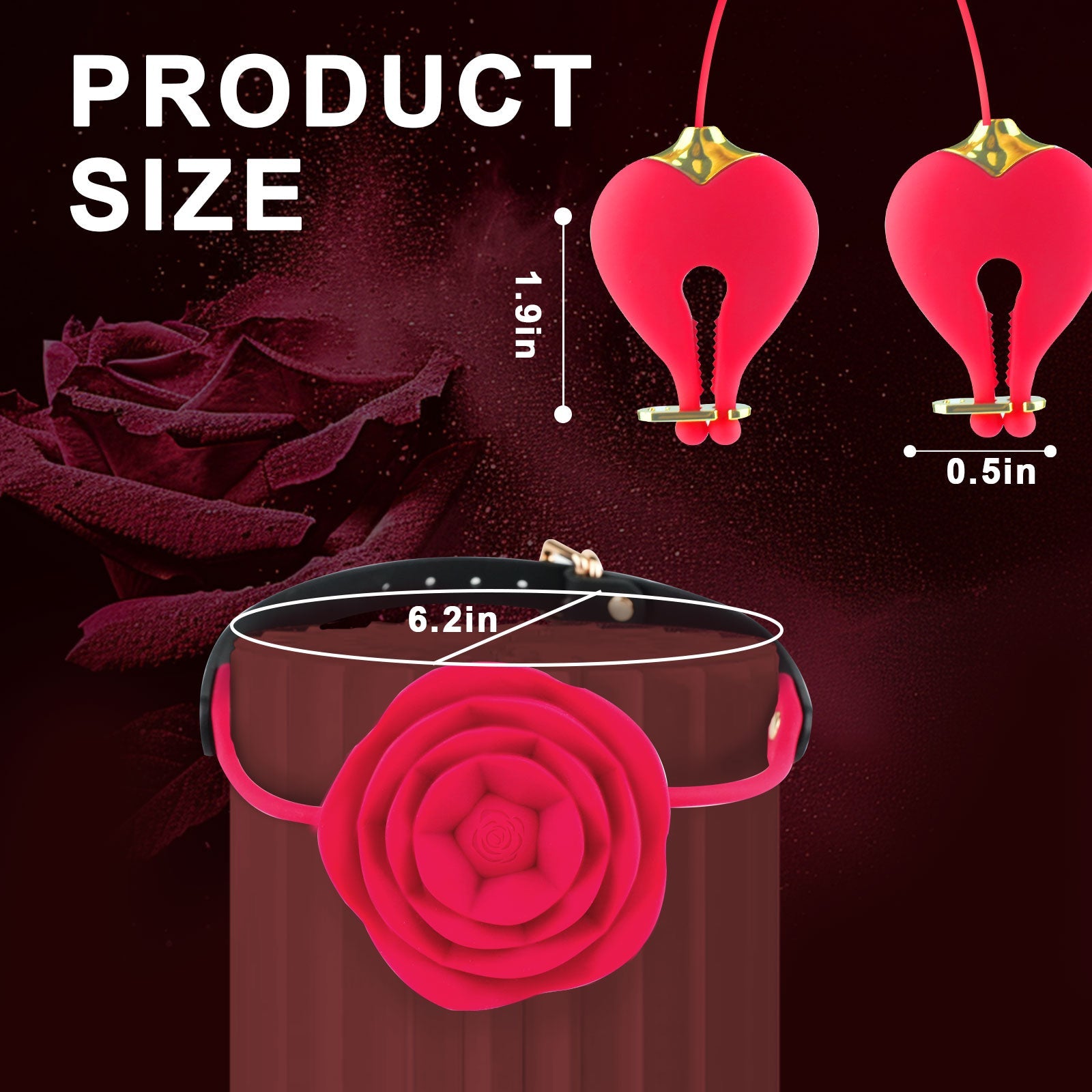 Vibrating Rose Nipple Clamp Toys, 3 in 1 Adjustable Rose Necklace Mouth Gag & Nipple Clitoral Adult Toys with 10 Stimulations