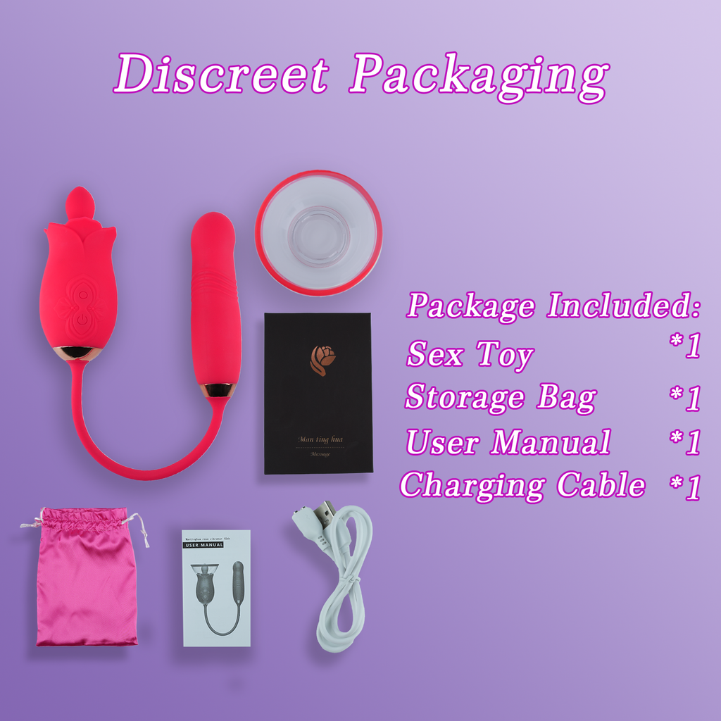 Rose Sex Toy with a Suction Cup - 3 in 1 Upgrade Rose Sex Stimulator for Women with 10 Sucking Thrusting Vibrating Modes