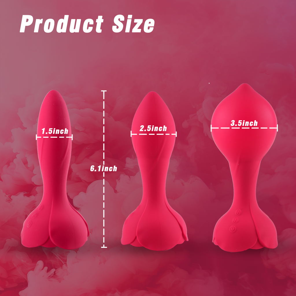 Vibrating Rose Butt Plug for Adults - Inflatable Anal Plug with Automatic Inflation and 10 Vibrating Modes