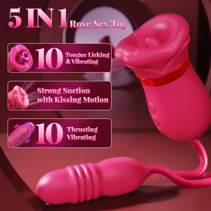 Sucking & Licking Sex Toys for Women Rose Vibrators Mouth Sucking Stimulation with 10 Tongue