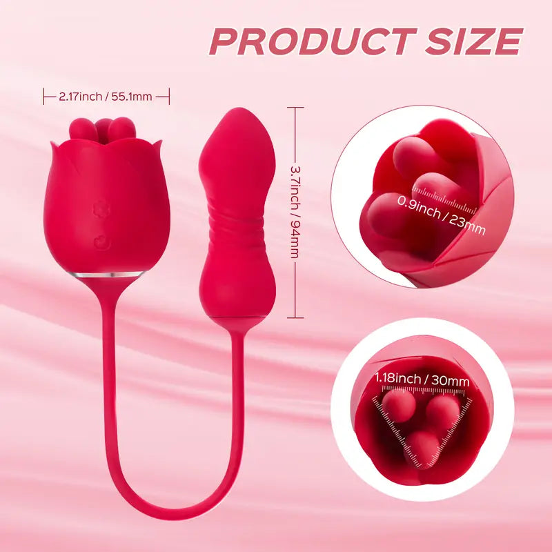 3 in1 Rose Sex Toys G spot Vibrator Sex Stimulator for Women with 9 Vibrating Thrusting Modes, 3 Rotating Tongues for Clit Licking