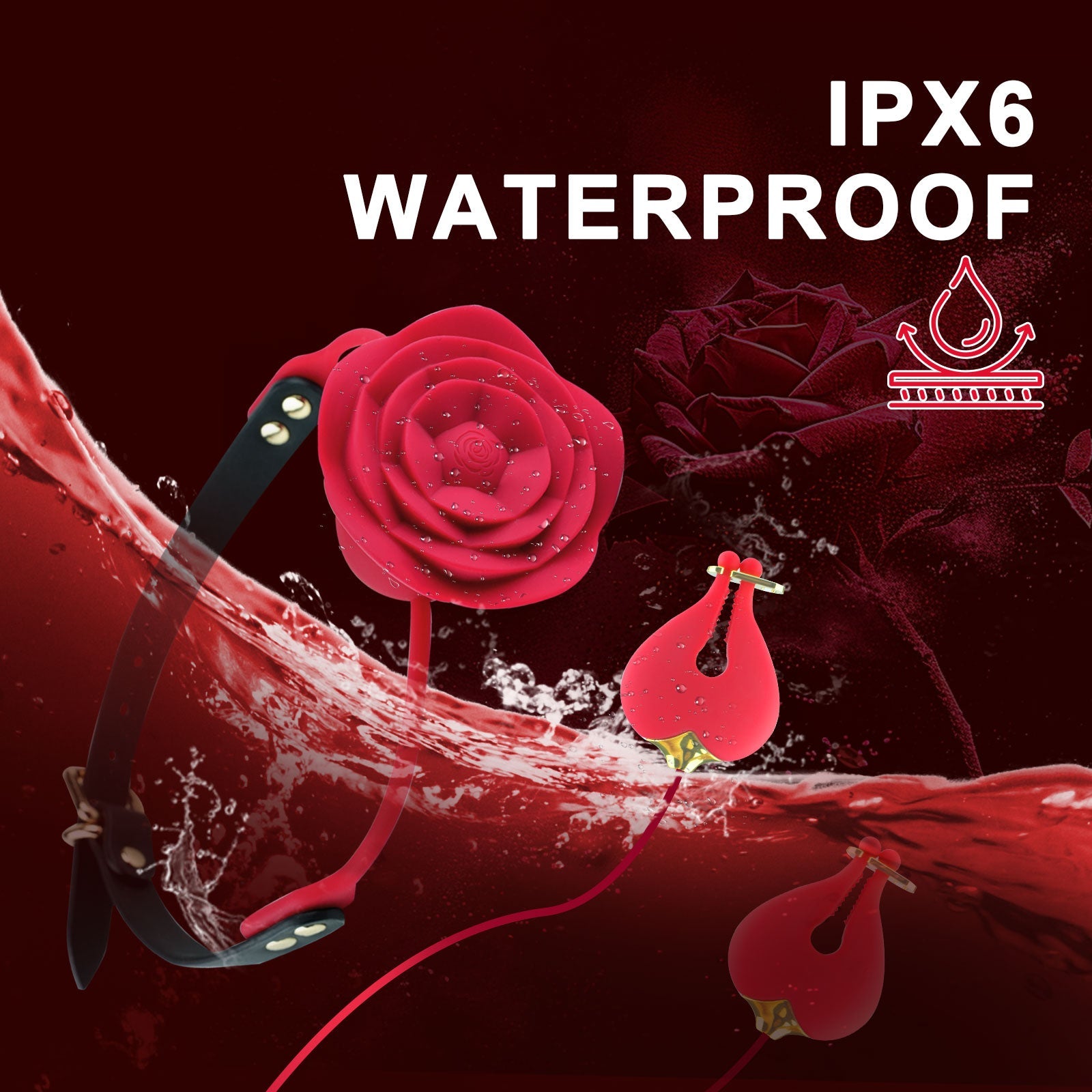 Vibrating Rose Nipple Clamp Toys, 3 in 1 Adjustable Rose Necklace Mouth Gag & Nipple Clitoral Adult Toys with 10 Stimulations