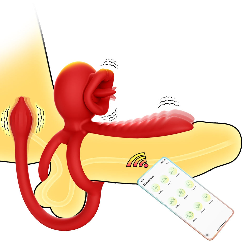 Cock Ring Penis Sleeve with Licking Mouth Clitoral Stimulator, Penis Ring Vibrator Couples Adult Sex Toys for Men Women