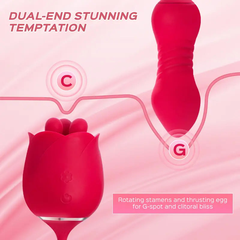 3 in1 Rose Sex Toys G spot Vibrator Sex Stimulator for Women with 9 Vibrating Thrusting Modes, 3 Rotating Tongues for Clit Licking