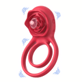 Rose Clitoral Stimulator Cock Ring with 9 Vibrations, Couples Sex Toys Red