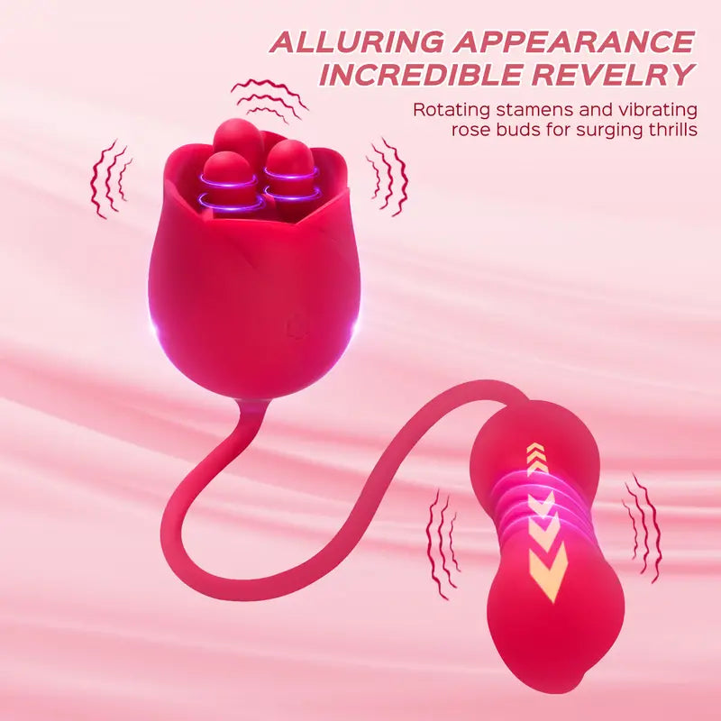 3 in1 Rose Sex Toys G spot Vibrator Sex Stimulator for Women with 9 Vibrating Thrusting Modes, 3 Rotating Tongues for Clit Licking