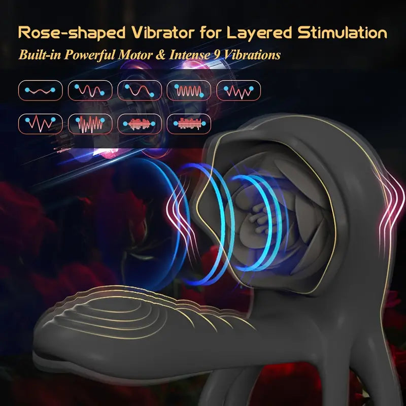 Rose-Shaped Clitoral Stimulator, 9 Intense Vibrations, G-Spot and Clitoris Stimulation for Enhanced Pleasure - Adult Sex Toys for Couples