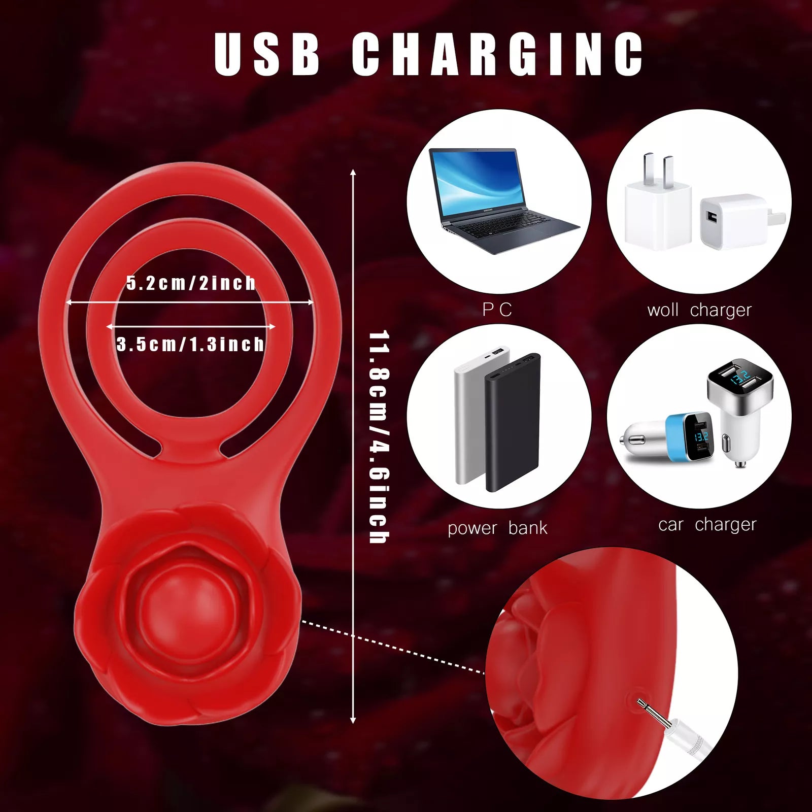 Powerful vibrating penis ring with rose-shaped clitoral stimulator, APP remote control sex toys for men